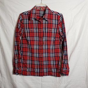 Duluth Trading Co Womens Size 4-6 Red Button Up Flannel Shirt Blouse Plaid #1062